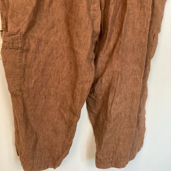 Coldwater Creek Womens 16 Brown 100% Linen Pull On Capri Pants Beachy Lagenlook - Picture 11 of 11